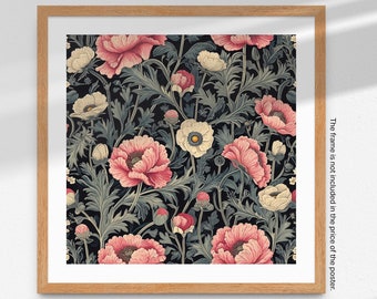 William Morris Art Print: Art Nouveau Pink Poppies - Square Poster for Farmhouse or Cottage Decor - Arts & Crafts Wall Art