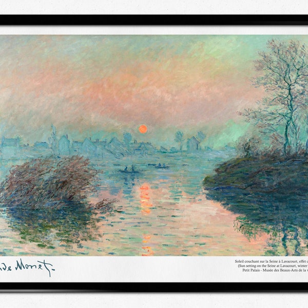 Monet Exhibition Poster, Claude Monet Sun Setting on the Seine at Lavacourt, Impressionist Landscape Painting, Museum Print, Sunset, France