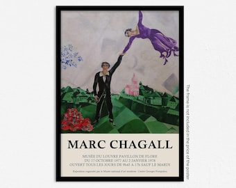 Marc Chagall Exhibition Poster, The Promenade Abstract Painting, Vintage Exhibition Poster, Chagall Surreal Painting, Home Decor