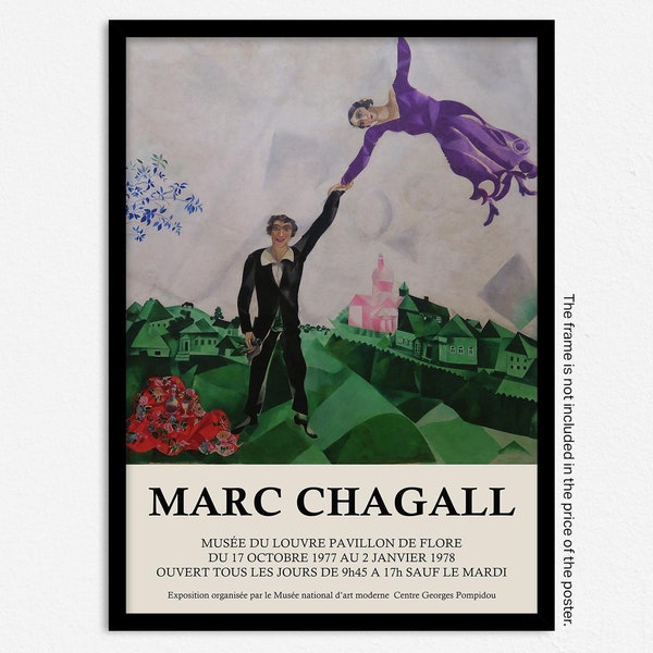 Marc Chagall Exhibition Poster, The Promenade Abstract Painting, Vintage Exhibition Poster, Chagall Surreal Painting, Home Decor