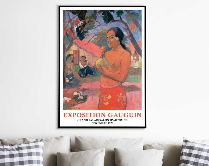 Paul Gauguin Print, Woman Holding a Fruit Painting, Tropical Landscape, Tahitian Woman, Colourful Wall Art, Home Decor