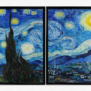 Van Gogh Art Prints, 2 Poster, Vincent van Gogh, Sternennacht, Bermhmes Gemälde, Abstrakte Landschaft, Saint-Rémy, Home Decor