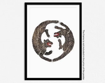 Vintage Japanese Tiger Print, Japanese Woodblock Wall Art, Oriental Home Decor, Animal Illustration, Taguchi Tomoki, Gift Idea