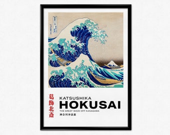 Hokusai Ausstellungsplakat, Die große Welle vor Kanagawa Druck, Japanisches Poster, Japanische Kunst, Meeresmalerei, Wohndekor, Wandkunst