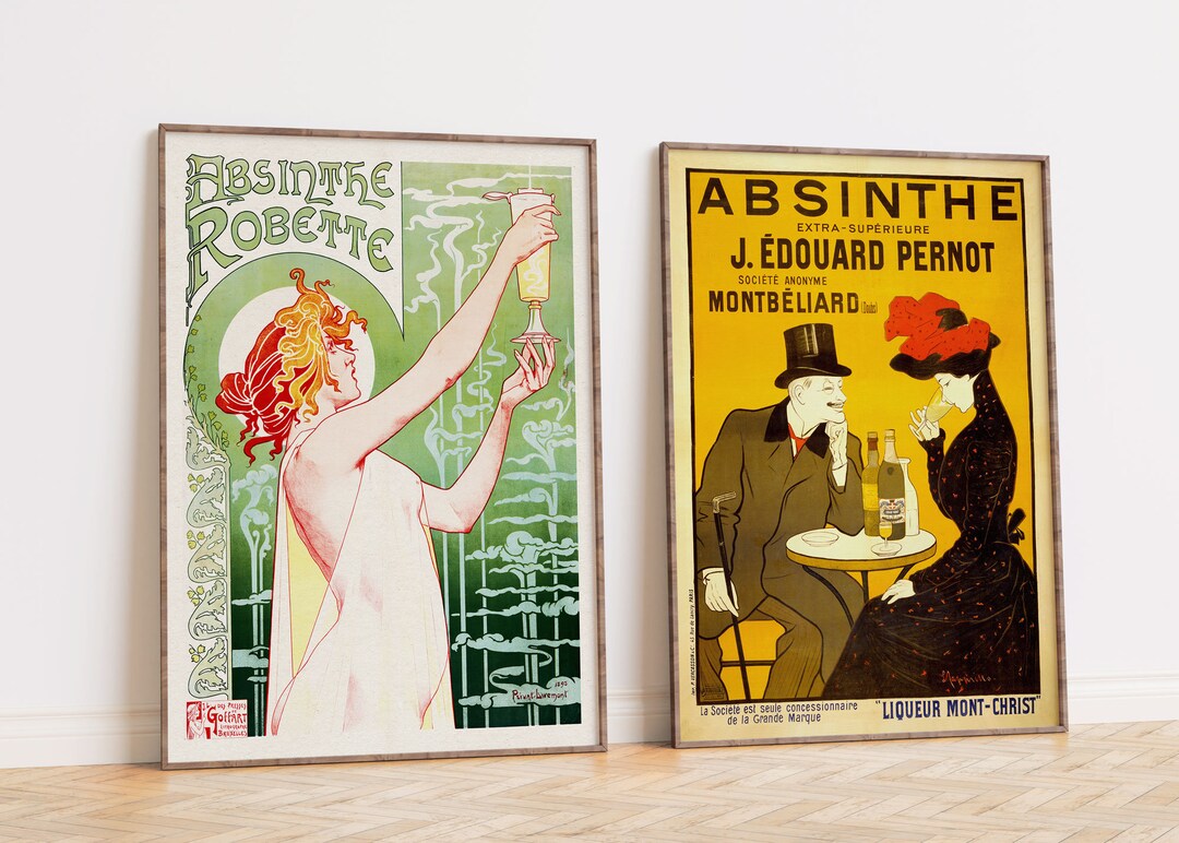 Absinthe Poster Set, Set of 2 Vintage Drink Adverts, Robette Drinks ...