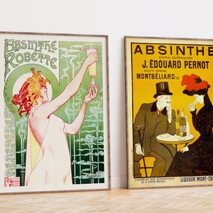 Absinthe Poster Set, Set of 2 Vintage Drink Adverts, Robette Drinks, Home Decor, Kitchen Wall Art Set