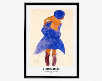 エゴン・シーレ、【腰に青い布をまとった黒髪の女】、希少な画集画 エゴン・シーレ - ROSSO GRAFICO
