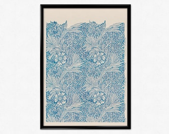 Impression d'art William Morris, affiche de souci, Art nouveau, souci bleu, motif floral artisanal, décoration florale pour la maison, art mural