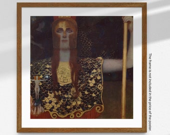 Impresión de Gustav Klimt, pintura de Klimt, póster cuadrado, pintura de Palas Atenea, retrato vintage Art Nouveau, decoración del hogar, arte mural cuadrado