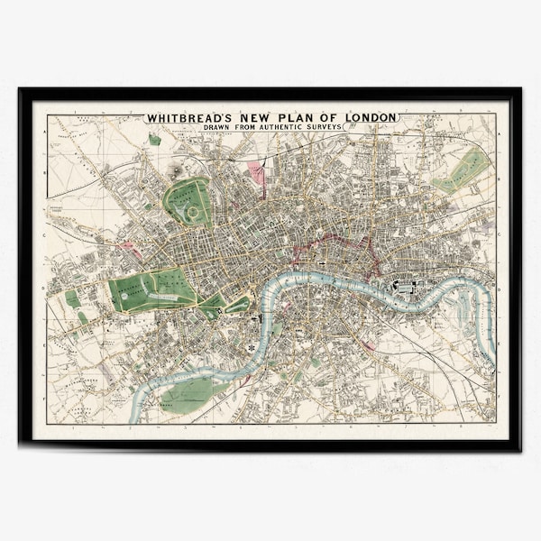 Vintage Map of London, Whitbread's New Plan of London 1853, London Print, High Resolution Vintage Map, Old Map England, Home Decor