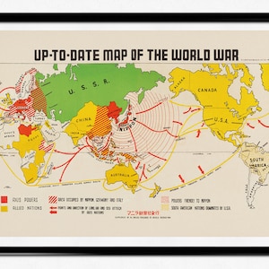 Mapa de la Guerra Mundial, Mapa actualizado de la Guerra Mundial (1942), Manila Shinbun-sha, Mapa vintage de alta resolución, Mapa antiguo de Francia, Decoración del hogar, Arte de la pared