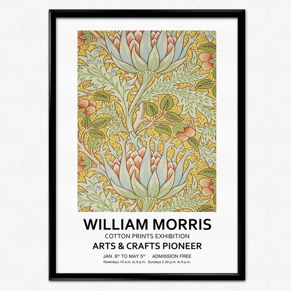 William Morris Ausstellungsplakat, Artischokendruck, Jugendstil, John Lieberle, Arts and Craft, Morris Blumenmuster, Wohnkultur, Wandkunst