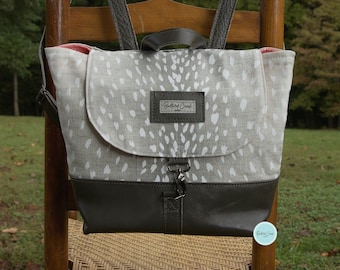 Charcoal Gray and White Backpack with Coral