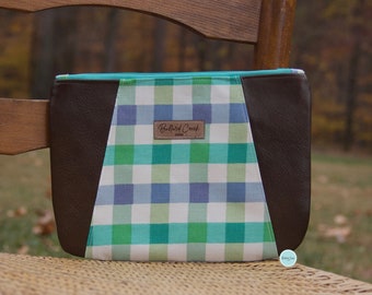 Periwinkle Blue and Green Clutch with Wrist Strap