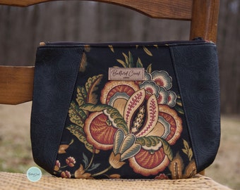 Black and Floral Clutch with Wrist Strap