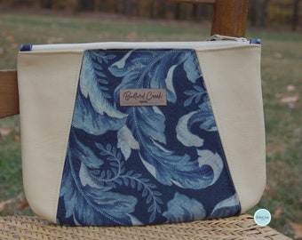 Navy Floral and Butter Yellow Clutch with Wrist Strap
