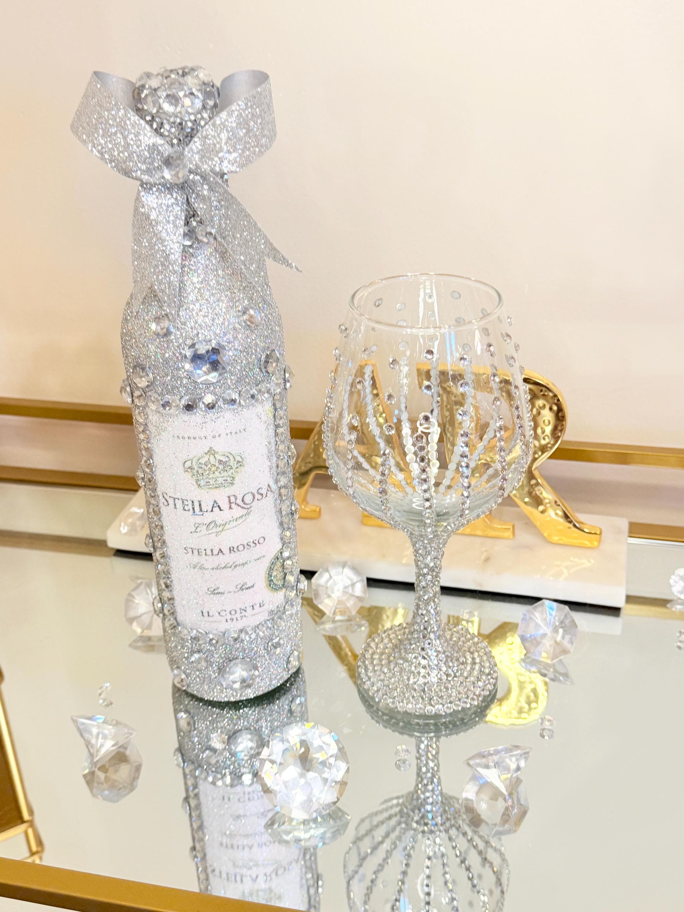 Crushed Diamond Glam Bottle and Wine Glass  Bling Decor - Etsy