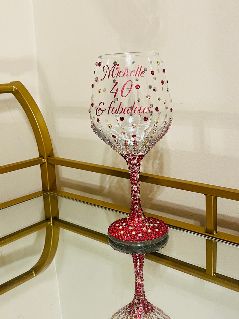 Customized Diamond Wine Glass Bedazzled Wine Glass Happy Etsy