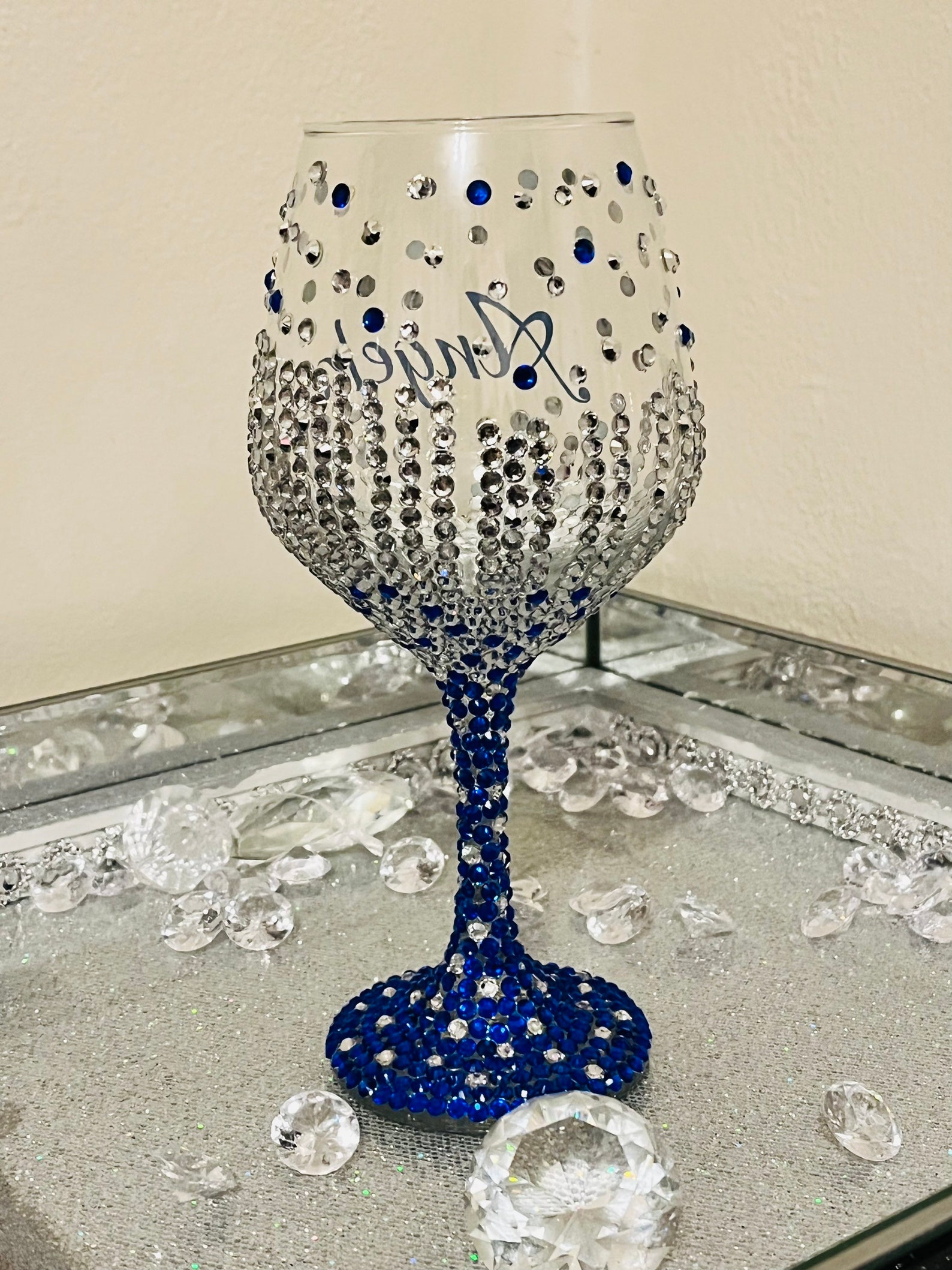 Customized Diamond Wine Glass Bedazzled Wine Glass Etsy
