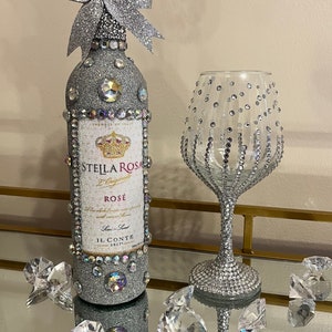 Crushed Diamond Glam Bottle - Diamond Art - Bling Wine Glass - Birthday Gift - Glitter Wine Bottle - Glam Wine Decor - Christmas Decor
