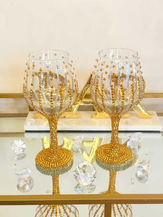 Luxus Gold Strass Weinglas - Bling Weinglas - Geburtstagsgeschenk - Glam Home Decor - Funkelndes Geschenk für Sie - Jahrestag - Party Decor