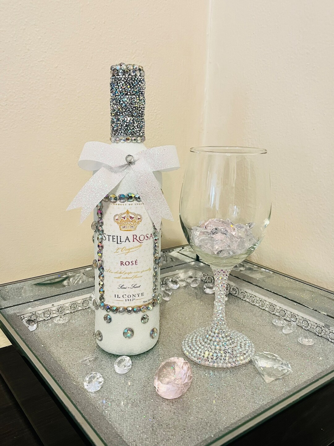 White Diamonds Glam Bottle Diamond Decor Crystal Decor Etsy