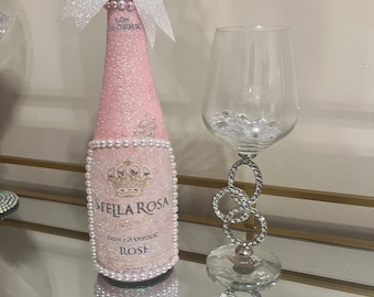 Pink Pearl Glam Flasche - Party Dekor - Muttertag - Glitzer Weinflasche - Geschenk für Sie - Geburtstagsgeschenk - Sweet 16 - Pink Decor