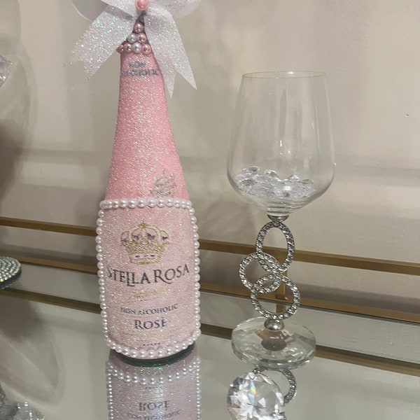 Pink Pearl Glam Bottle - Party Decor - Mother’s Day - Glitter Wine Bottle - Gift for Her - Birthday Gift - Sweet 16 - Pink Decor