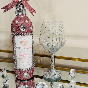 Pink Diamonds Glam Bottle - Diamond Decor - Happy Birthday - Bedazzled - Glitter Wine Bottle - Glam Gift - Mother’s Day - Stella Rosa