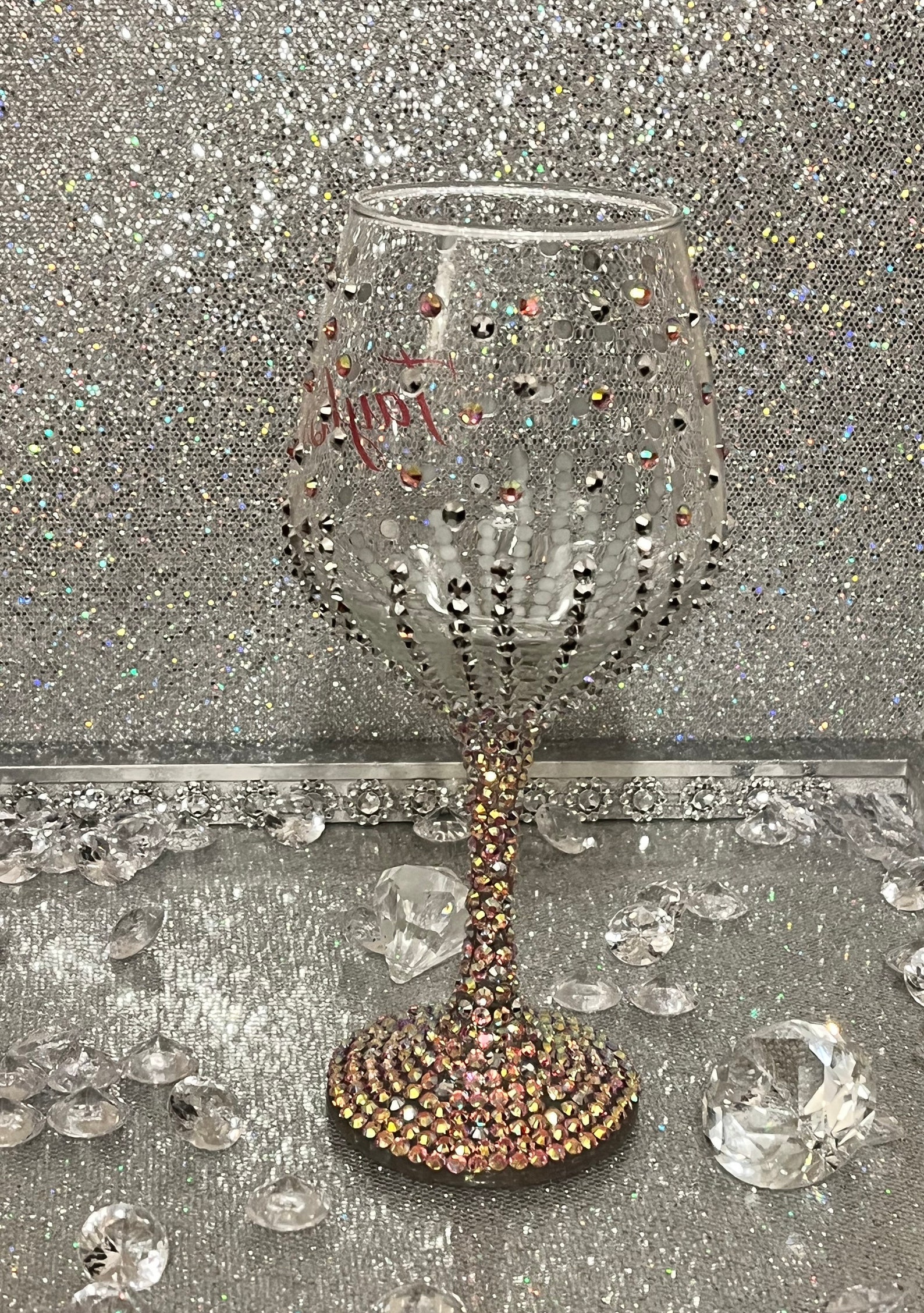 Customized Diamond Wine Glass Bedazzled Wine Glass Etsy