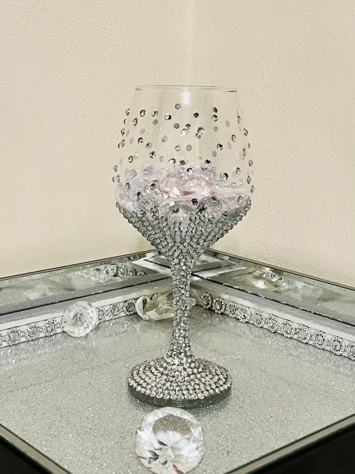 Diamond Wine Glass Rhinestone Wine Glass Wedding Glassware Etsy
