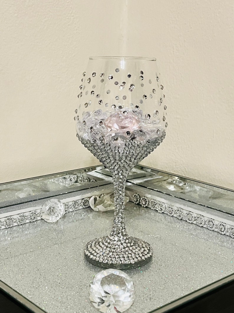 Diamond Wine Glass Rhinestone Wine Glass Wedding Glassware Etsy