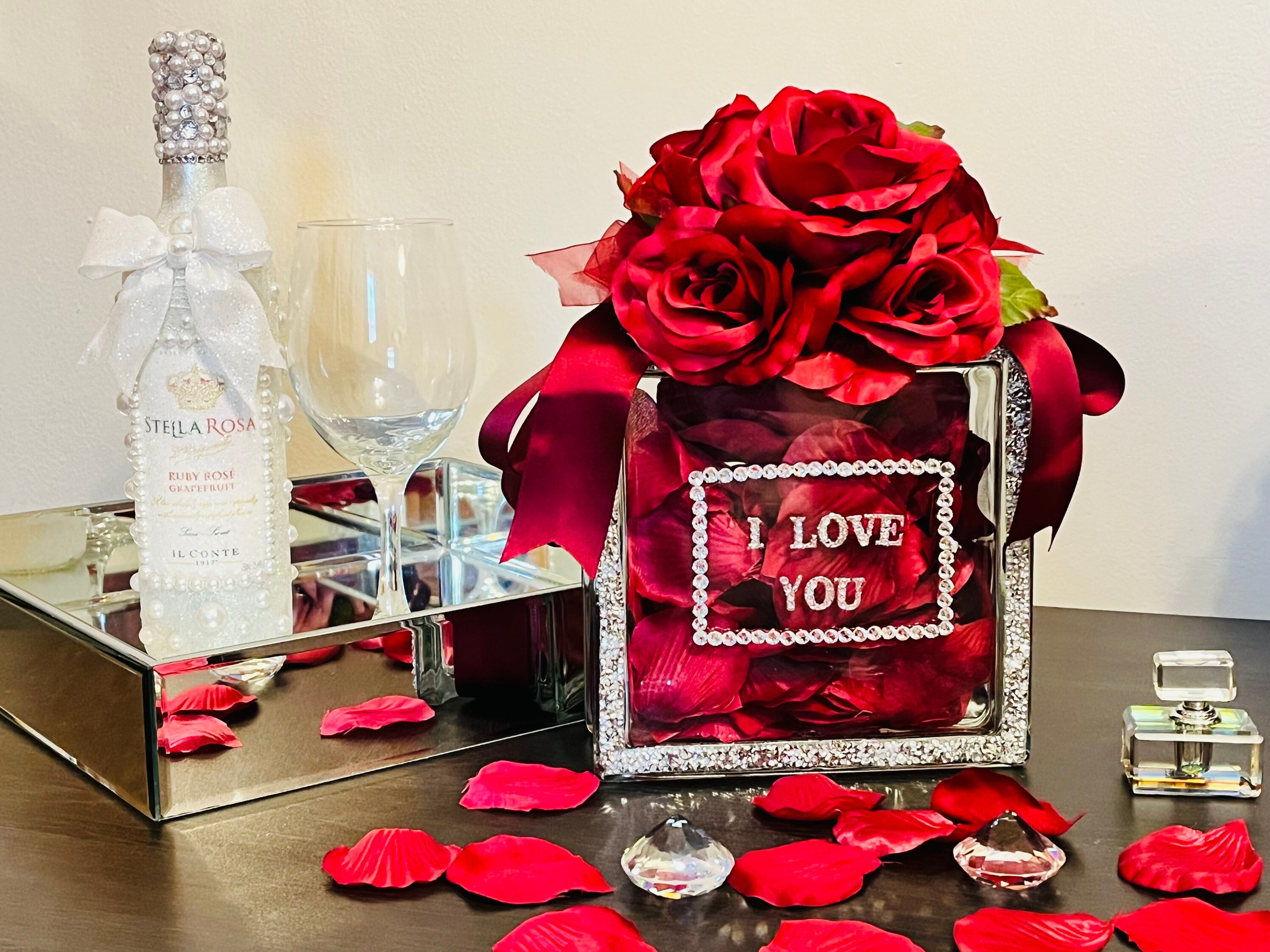 Crushed Diamond Rose Bouquet Glam Box I Love You Glam Box Etsy