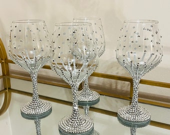 Vintage Rhinestone Gold Wine Glasses, Set of 8, Unique Wine