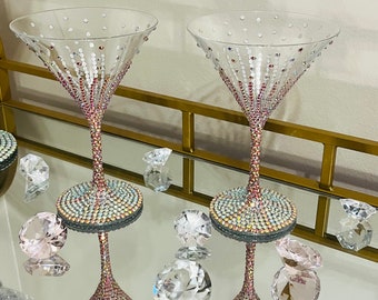 Diamond Martini Glass 2-tone - Bling Martini Glass - Valentines Day - Diamond Art - Birthday Gift - Luxury Glassware - Barware - Party Decor