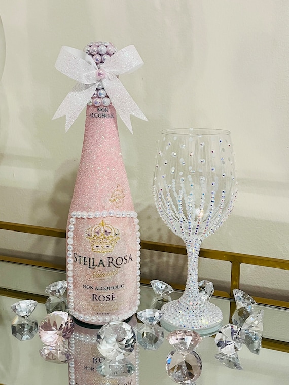 Pink Pearl Glam Bottle Party Decor Birthday Gift Glitter Wine Bottle Gift Ideas Birthday Rhinestone Glass Home Decor Summer Etsy