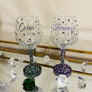 Customized Diamond Wine Glass - Bedazzled Wine Glass - Happy Birthday - Gift Ideas - Valentine’s Day - Rhinestone Glass - Birthday
