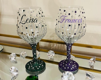 Customized Diamond Wine Glass - Bedazzled Wine Glass - Happy Birthday - Gift Ideas - Valentine’s Day - Rhinestone Glass - Birthday