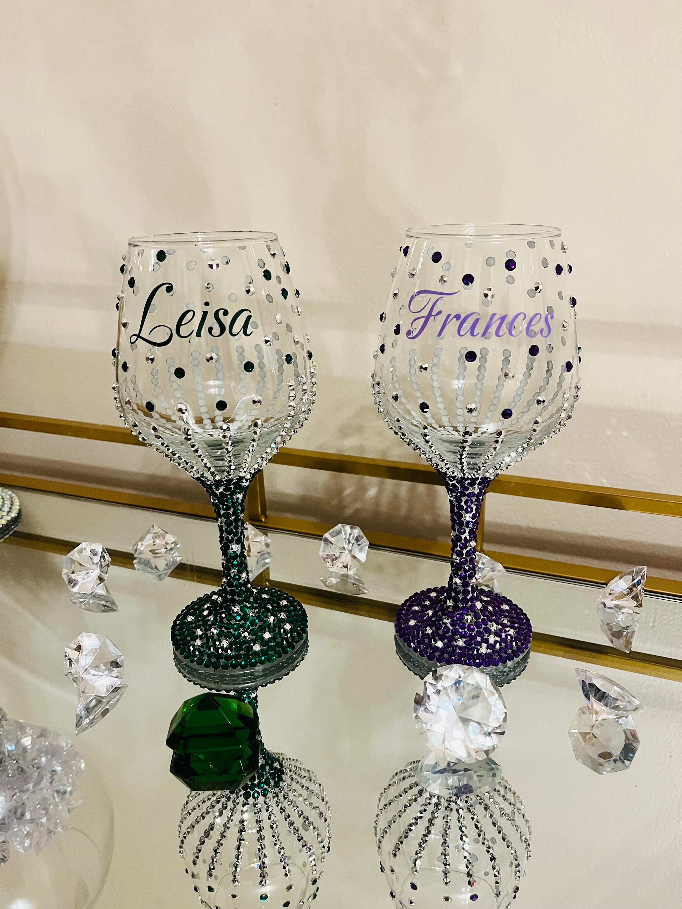 Women Pearl and Rhinestone Stemmed Wine Glasses - Back to the