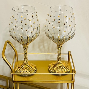Gold Diamond Wine Glass - Bedazzled Wine Glass - Wedding - Valentines Day - Anniversary - Dinner - Birthday - Gift - Holiday - Bling