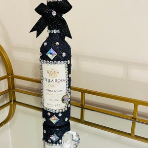 Black Diamonds Glam Bottle - Diamond Decor - Holiday Decor - Christmas - Glitter Wine Bottle - Glam Gift - Black Decor - Thanksgiving