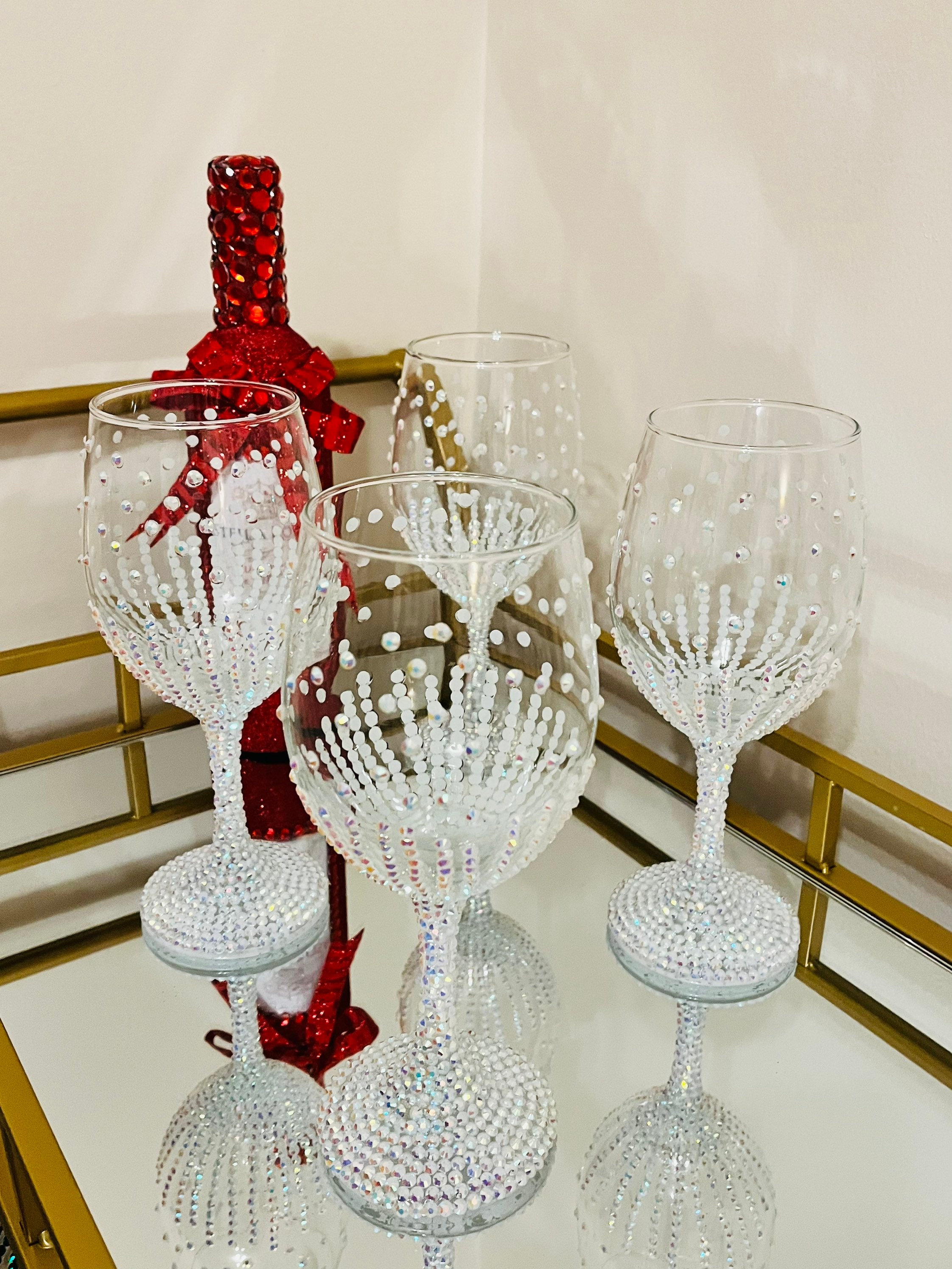 Iridescent Wine Glasses with Crystal-Filled Stems