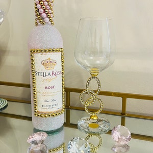 Golden Pink Pearl Diamond Bottle or Set - Party Decor - Glam Barware - Mother’s Day  - Glitter Wine Bottle - Gift for Her - Birthday Gift