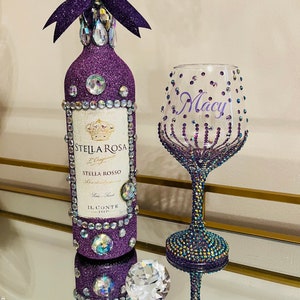 Purple Diamond Glam Bottle - Diamond Decor - Mother’s Day - Glitter Wine Bottle - Stella Rosa - Birthday Gift - Purple
