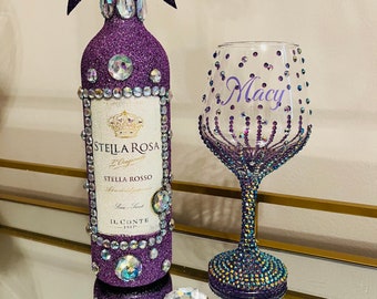 Bottiglia Glam Purple Diamond - Decorazione Diamond - Festa della Mamma - Bottiglia di Vino Glitterata - Stella Rosa - Regalo di Compleanno - Viola