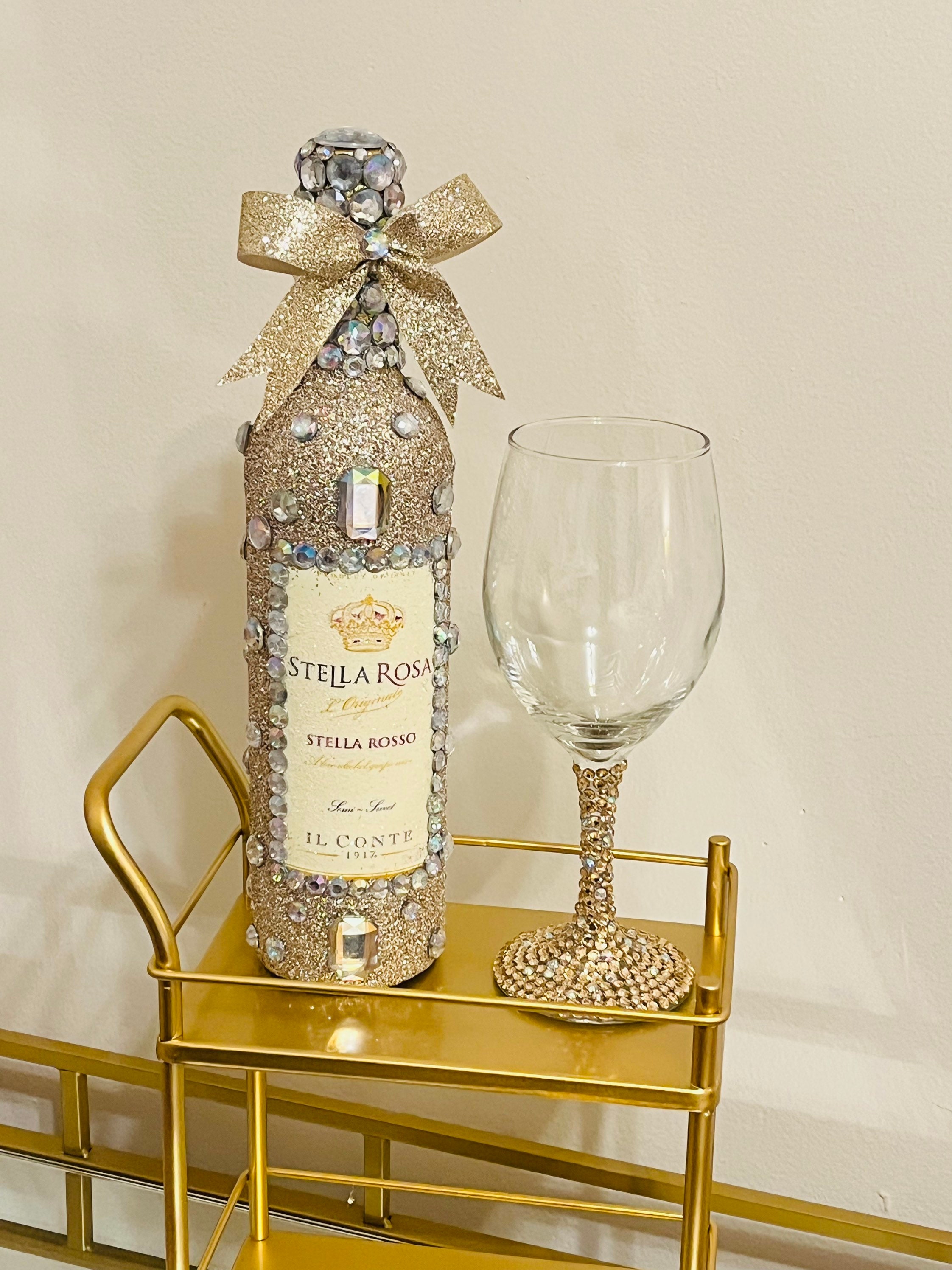 DIY CUSTOM CHANEL DRIP WINE GLASS- HOW TO BLING OUT A WINE GLASS W/ GOLD  PEARLS & RHINESTONES 