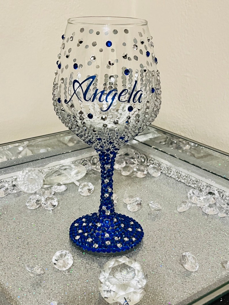 Customized Diamond Wine Glass Bedazzled Wine Glass Etsy