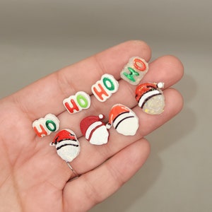 Santa Ho Ho Christmas Stud Earrings Clay