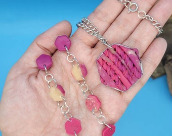 Pink Hexagon Clay Earrings and necklace set