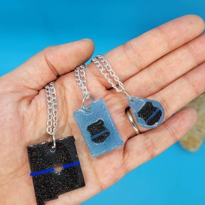 Police Support Thin Blue Line Resin pendant necklaces